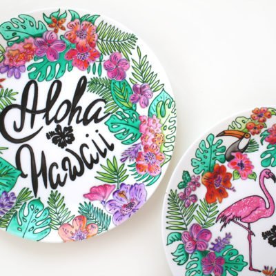 «Фламинго в тропическом саду Гавайи» Набор декоративных тарелок на стену