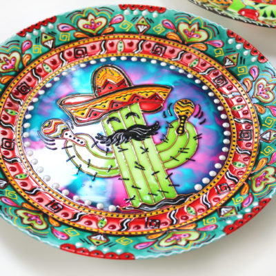 «Мексиканский кактус Лайм» декоративная тарелка в мексиканском стиле