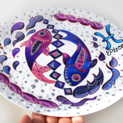 Декоративная тарелка знак зодиака «Рыбы»- Украшения для стен в морском стиле, D25 и 32 см