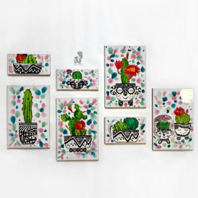 «Веселые кактусы» керамическая плитка с ручной росписью