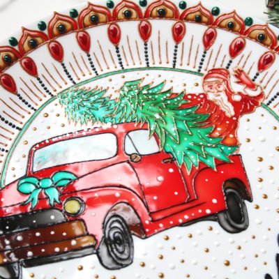 Красный грузовик — «Be joyful» Новогодняя тарелка на стену Christmas Truck