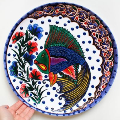«Морская рыбка» в узбекском стиле Декоративная тарелка на стену 32/40см
