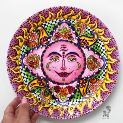 Декоративная тарелка «Розовое Солнце» украшение на стену с ручной росписью в Мексиканском стиле