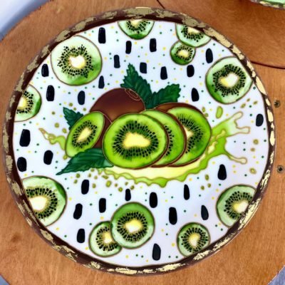 «Сочный киви» яркая зелёная декоративная тарелка на стену