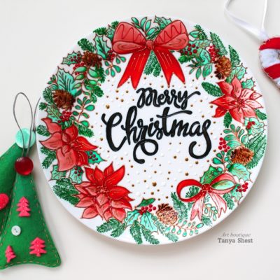 Декоративная тарелка — Рождественский венок «Marry Christmas»