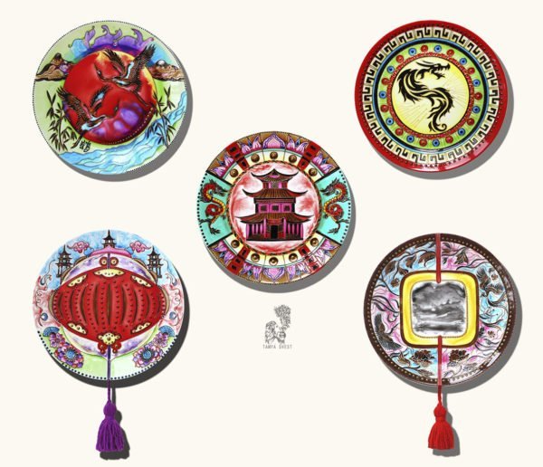 набор декоративных тарелок в китайском стиле