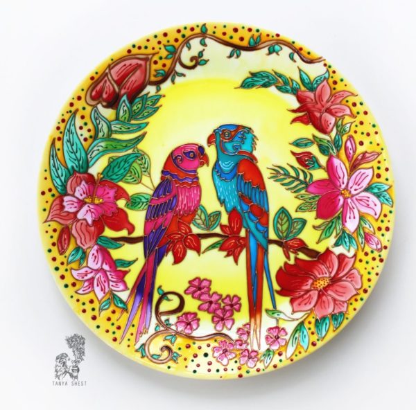 тарелка на стену влюбленные попугаи