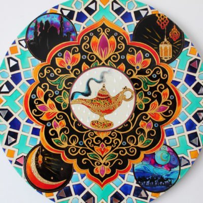 Круглая картина «Лампа Аладдина» с кистью Настенный декор в восточном стиле