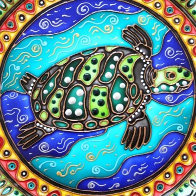 «Морская черепаха» Мексиканский декор Тарелка на стену